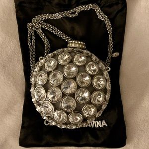 Beautiful Clara Kasavina  Silver Romeo,Crystal embellished round clutch.